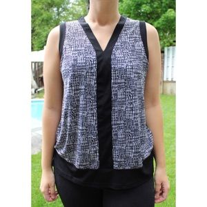 Black and White Sleeveless Work Blouse